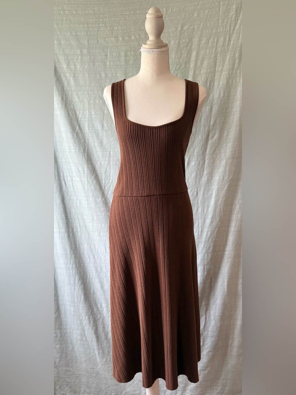 Vince Brown Ribbed Knit Midi Dress Stretchy